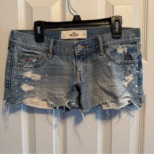 Hollister Y2K Shortie Shorts Distressed Cutoff Jeweled Size 0 W24